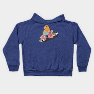 Robin with roses Kids Hoodie